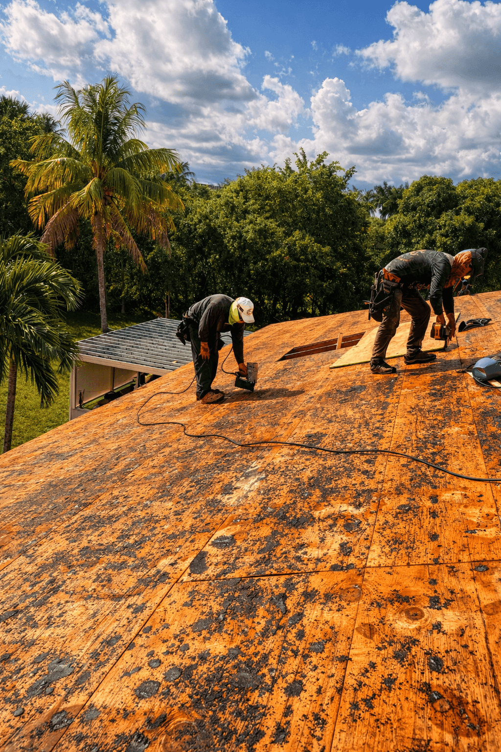 water stain on ceiling Florida home caused by roof leak during storm season